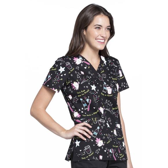 Cherokee Dental Print Scrub Top Tooth Fairy Your Smile Is Magical Small - Picture 4 of 10
